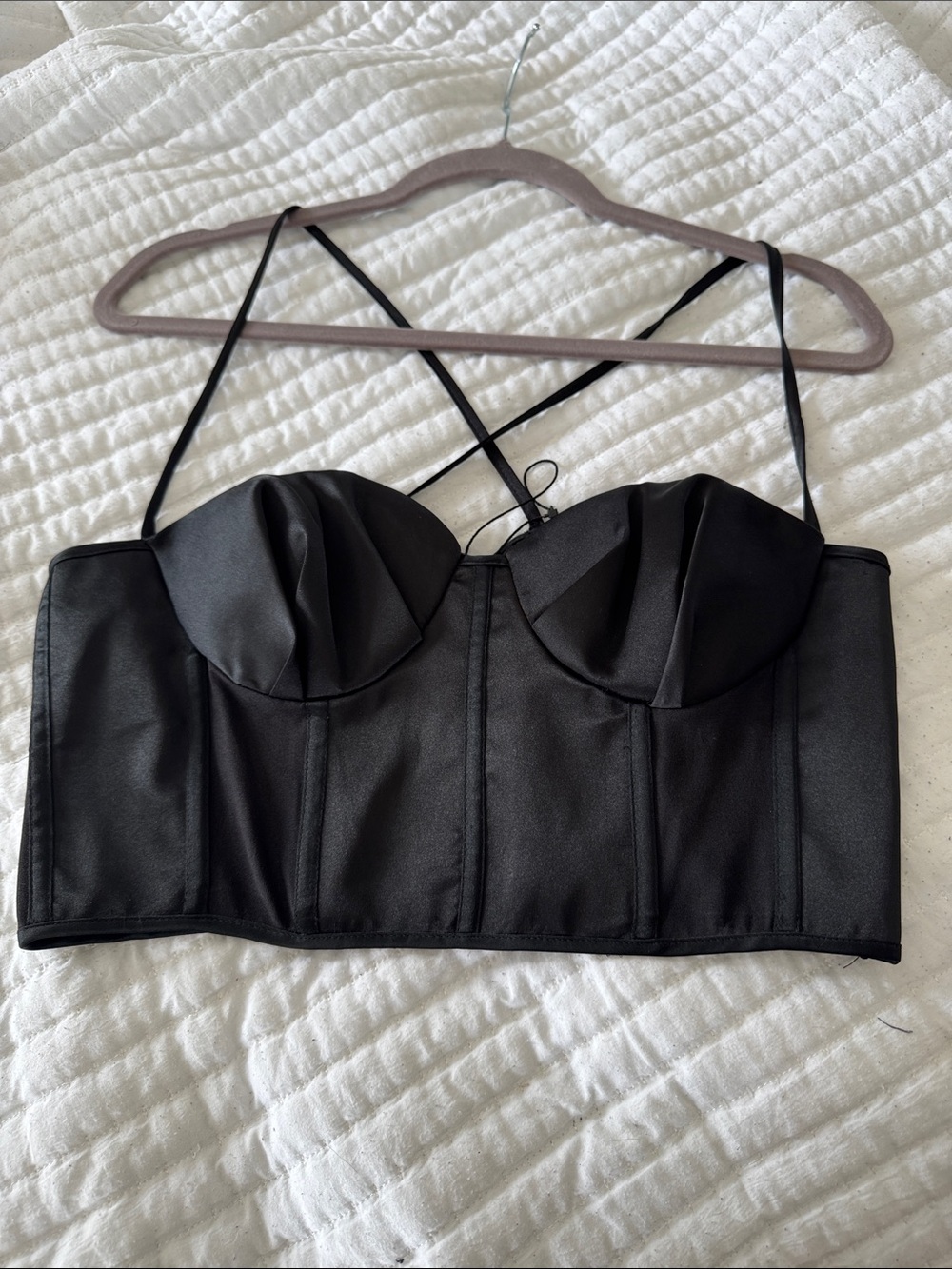 Zara Black Satin Bustier Crop Top with Thin Straps